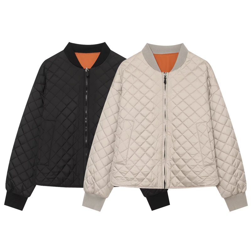 Xixi Fast Fashion Women's Clothing European and American Style Reversible Quilted Bomber Jacket Versatile Warm Cotton Coat