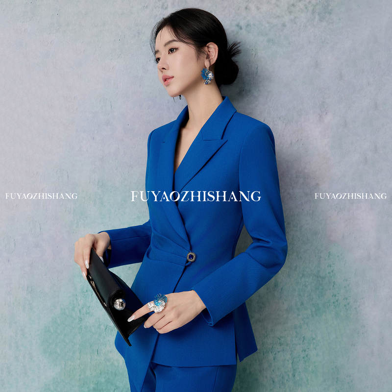 Fuyao Soaring to New Heights【Qinglan Sa Xu】Klein Blue Women's Suit Set with a High-End Feel, Two-Piece Outfit