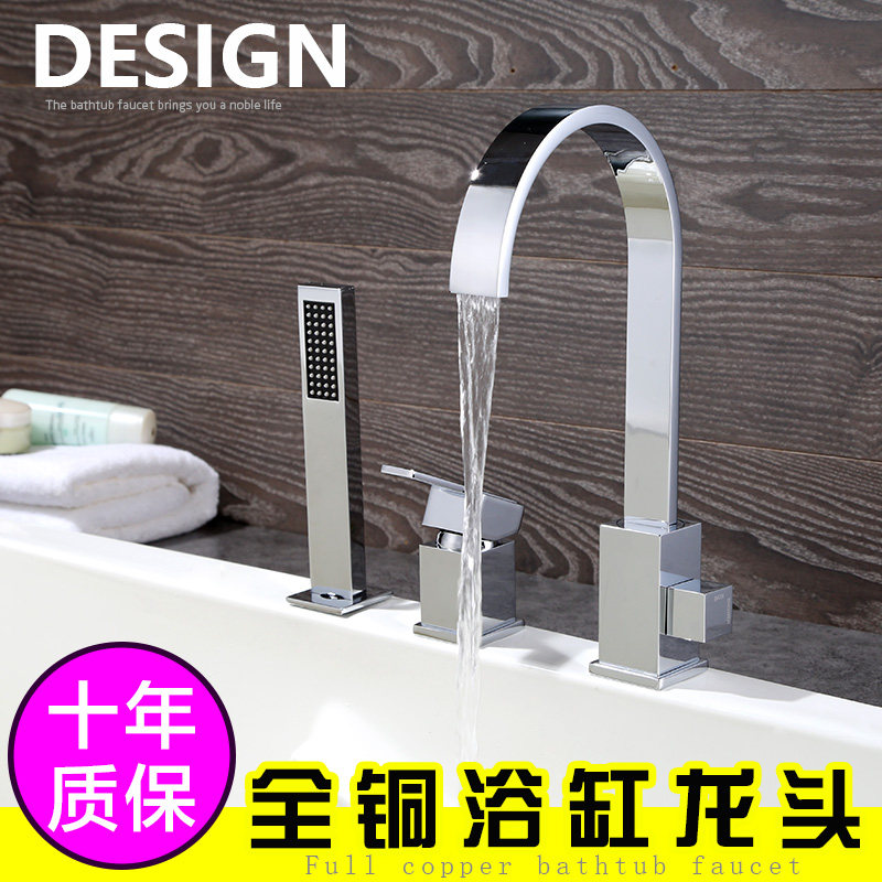 Cashitu all copper cylinder side bathtub faucet embedded hot and cold extension two-piece faucet cylinder side shower set