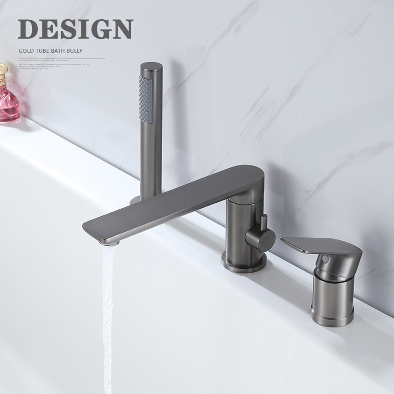 Kassee all-copper-gun grey bathtub tap cylinder edge-type embedded hot and cold two-piece type sitting shower nozzle minimalist light lavish
