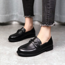 Small leather shoes female British style leather soft leather soft sole 2022 summer new daily cowhide low-heeled shoes loafers