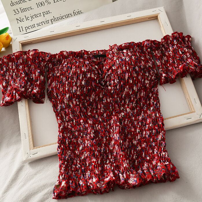 6 Colors Print Stretchy Flower Shirt Summer Sweet Ruffles Sl 6 Colors Print Stretchy Flower Shirt Summer Sweet Ruffles Sl