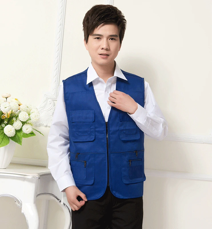 Áo vest công sở vest đa túi túi vest siêu thị V-cổ vest tùy chỉnh bán buôn in logo tình nguyện vest - Dệt kim Vest