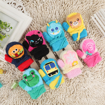 Korea new childrens gloves baby warm cartoon half-sided velvet baby BB knitted gloves 2 pairs