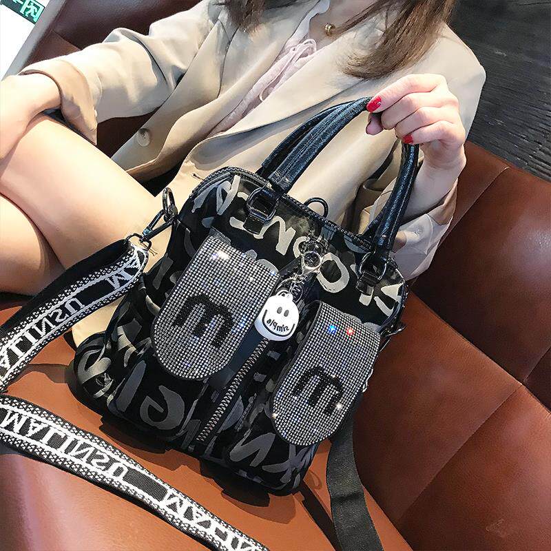 Tide Card Double Shoulder Bag Woman 2022 New Water Drill Collision Color Single Shoulder Inclined Satchel 100 Hitch Letter Printed Multipurpose Handbag
