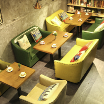 Simple snack Burger Dessert Milk tea shop Dining table and chair combination Leisure sake bar Cafe Double sofa deck