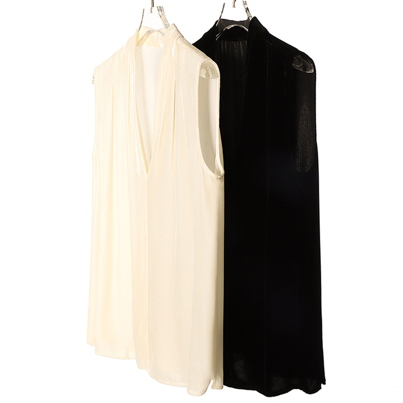 【Girl's Era】Intellectual and Elegant Silk Velvet Commuter Vest Shirt~Silk V-Neck Sleeveless Top 1734