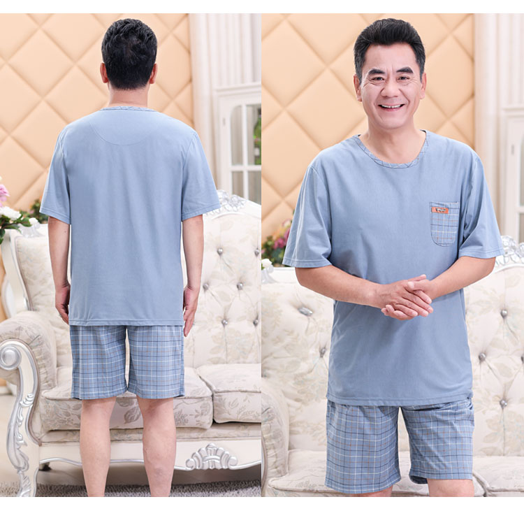 Mùa hè người đàn ông trung niên của bông đồ ngủ cha mỏng nam ngắn tay quần short cotton trung niên dịch vụ nhà phù hợp với