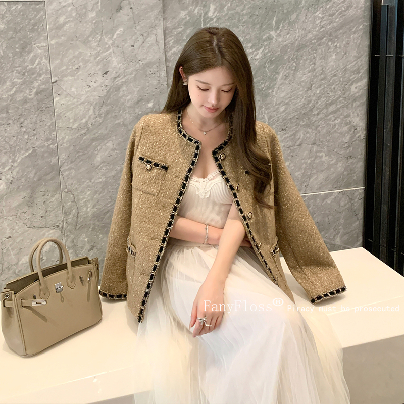 Fanyfloss Socialite Style Woven Striped Woolen Short Coat for Women, Light Luxury Loose Tweed Blazer Cardigan Fanyfloss Socialite Style Woven Striped Woolen Short Coat for Women, Light Luxury Loose Tweed Blazer Cardigan
