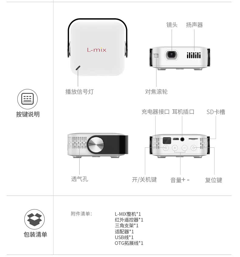 Máy chiếu mini cầm tay Lmix Leman HD wifi không dây điện thoại di động