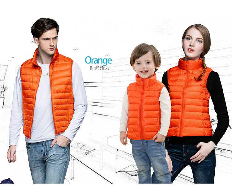 2018 mới mùa thu đông quần áo nhẹ và mỏng xuống áo vest nữ kích thước lớn cha mẹ-con đôi vest đứng vai vest