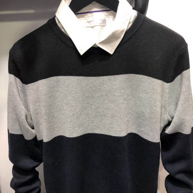 Modillo nam thương hiệu JJ mùa thu và mùa đông với sọc ngang cashmere bó sát áo len thoải mái áo sơ mi nam trung niên