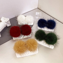 Autumn and winter New simple mink hair ball ear female Korean personality retro Super fairy short Net red earrings earrings