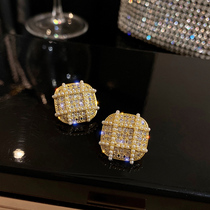 Personality full Diamond Pearl geometric square stud earrings Korean 925 silver pin advanced sense Net red earrings atmospheric earrings female