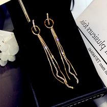 Korean temperament C-shaped tassel earrings Female personality sterling silver long circle hypoallergenic stud earrings exaggerated drop earrings earrings