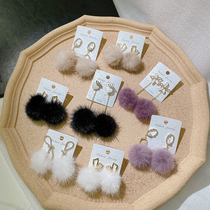 2021 New Super fairy high-grade hairy ball earrings autumn and winter micro-inlaid zircon plush earrings earrings