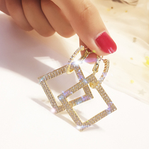 South Korea Geometric Blocks Inlaid Drilling Earrings Temperament 100 Hitch square Earrings Female Exaggerated Atmospheric Earrings Ornaments