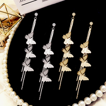 S925 sterling silver needle texture butterfly earrings Korean temperament super fairy long tassel trendy earrings earrings earrings earrings women