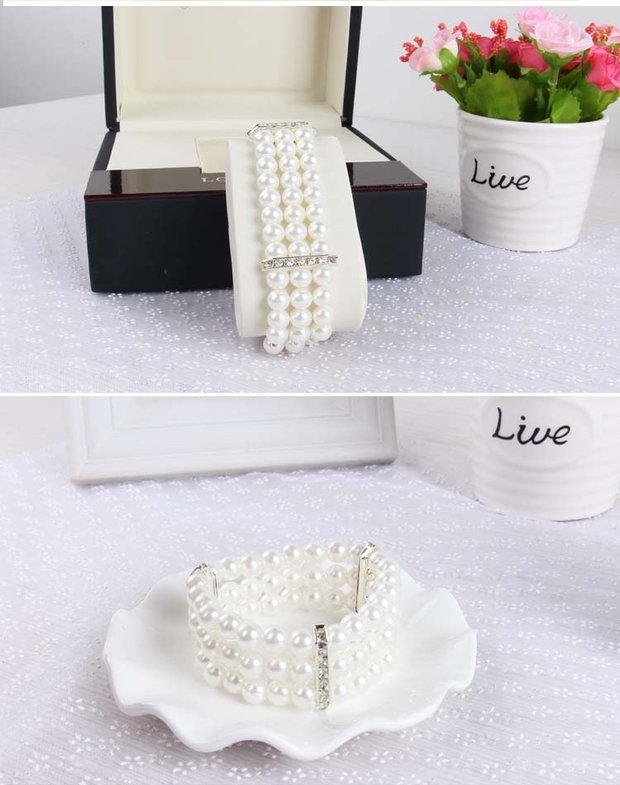 Phiên bản Nhật Bản và Hàn Quốc của vòng tay ngọc trai ba lớp tối giản kiểu dáng đẹp, vòng tay hoang dã - Vòng đeo tay Cuff vòng tay gỗ sưa