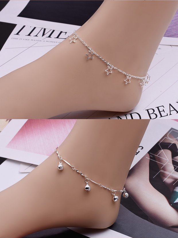 Thời trang Hàn Quốc hoang dã 925 bạc vòng chân đơn giản chuông tua lá vòng chân bạn gái sinh viên quà tặng chân dây trang trí - Vòng chân lắc chân nữ nhật bản