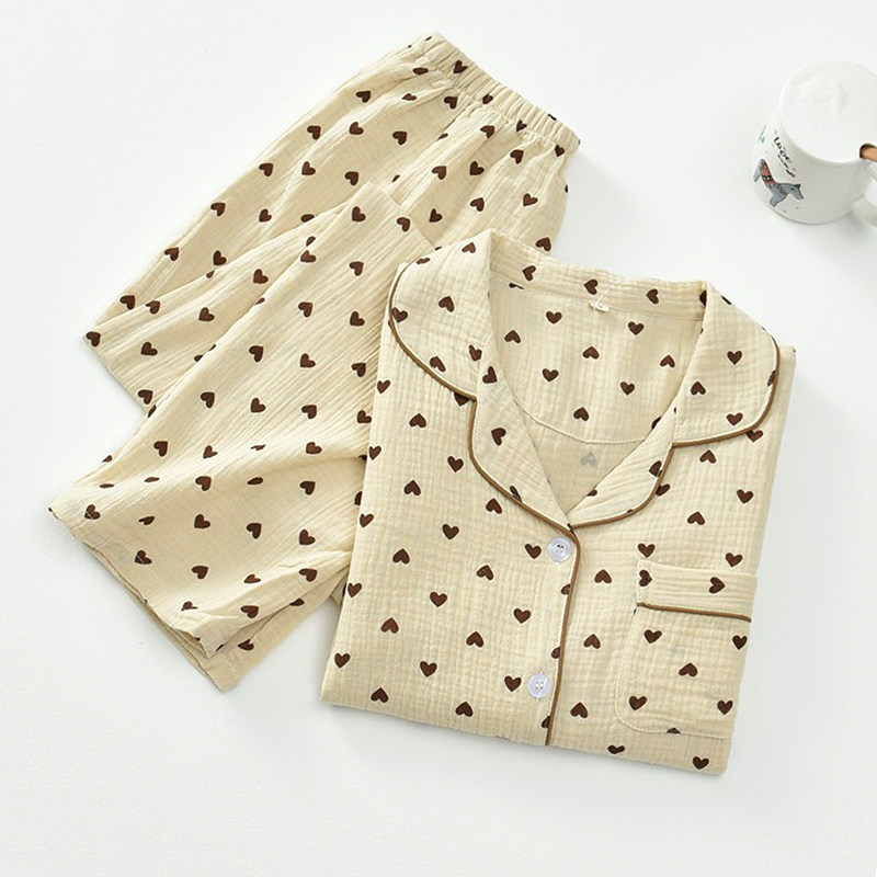 Retro Loving Care Washed double gauze Sleeping Women's pure cotton spring day Department minimalist print Loose House Conserved