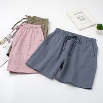 Pure color minimalist sleeping pants female summer shorts 50% Pants Pure Cotton Cotton Cloth Thin loose with pocket to outwear home pants
