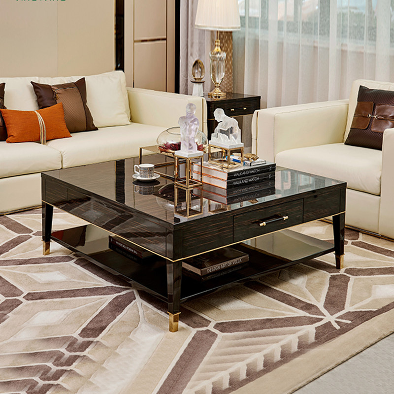 American light luxury coffee table solid wood side table combination solid wood square Hong Kong-style Italian paint corner table tea table sofa side table