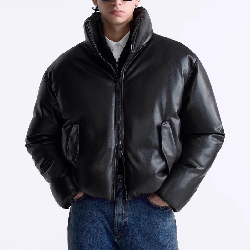 Winter Men's Stand-Collar Pu Leather Cotton Jacket Thickened Men's Faux Leather Cotton Coat Jacket 0155600 0155/600 Winter Men's Stand-Collar Pu Leather Cotton Jacket Thickened Men's Faux Leather Cotton Coat Jacket 0155600 0155/600