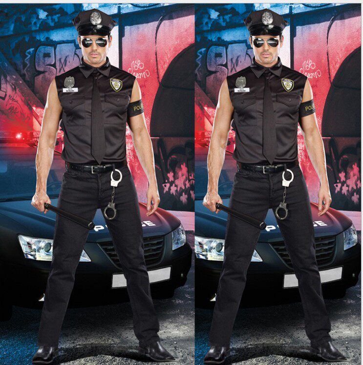 Special Halloween Men's Sleeveless Police Uniform Play Instructor Costume Show DS Stage Dress Lead Dance COS