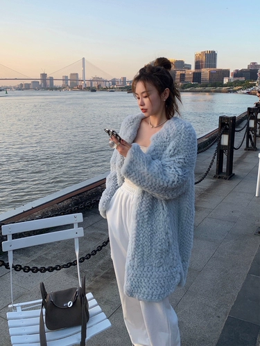 Длинная плетеная куртка, 2023, в корейском стиле, средней длины, оверсайз, увеличенная толщина