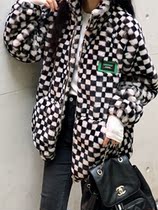 Chessboard Lattice Imitation Rabbit Fur Fur Grass Jacket Female Winter Oversize Loose With Lazy Wind Jacket Tide Thickened Mink Coat