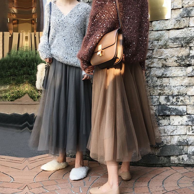 Korean version of the new women's summer yarn skirt skirt 2021 spring high-waisted medium-long version of thin and wild a-word tutu