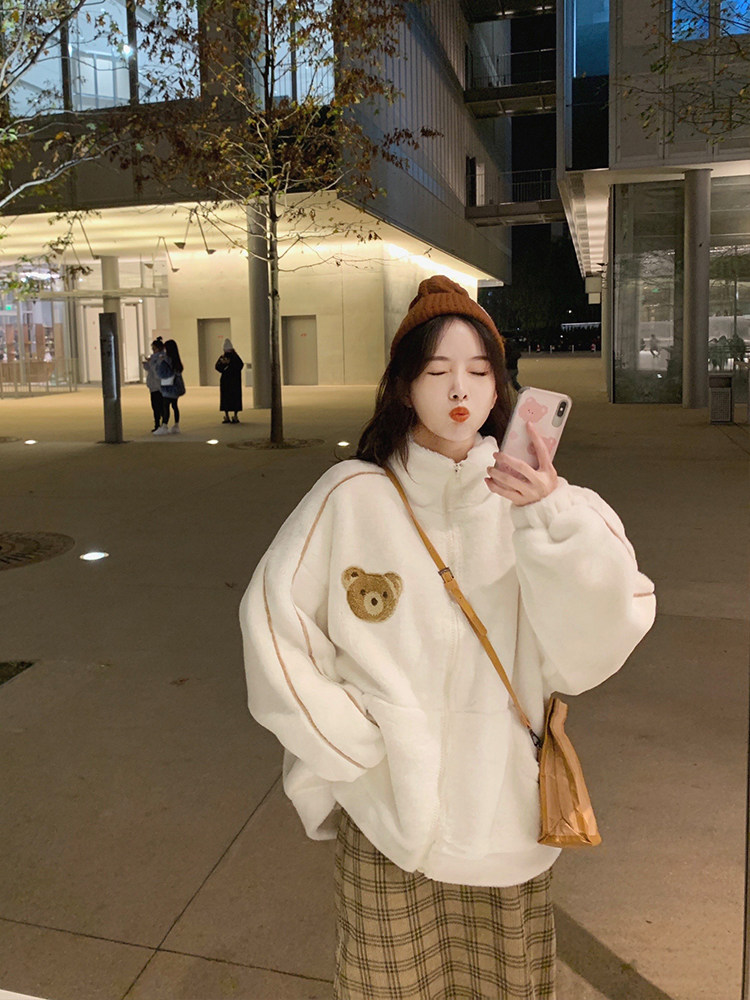 2022 Autumn Winter New Imitation Leather Grass Jacket Woman Small Bear Water Mink Suede Jacket Tide Loose Warm Rabbit Fur Plush Coat