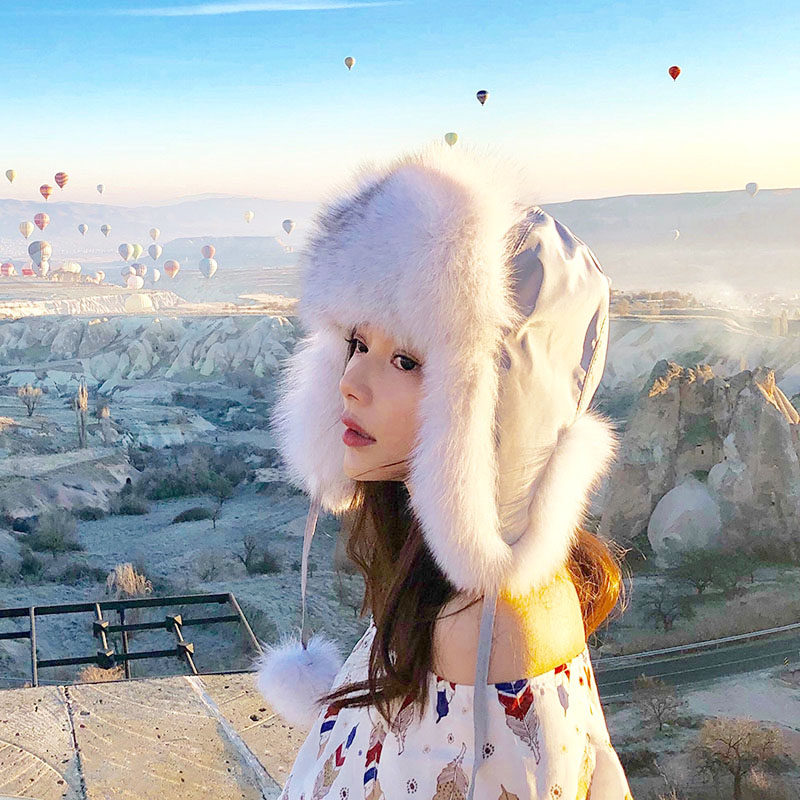 New sweet fox hairy winter hat children Han version Chaoing warm care ear baby hat ski child Lei Feng hat man