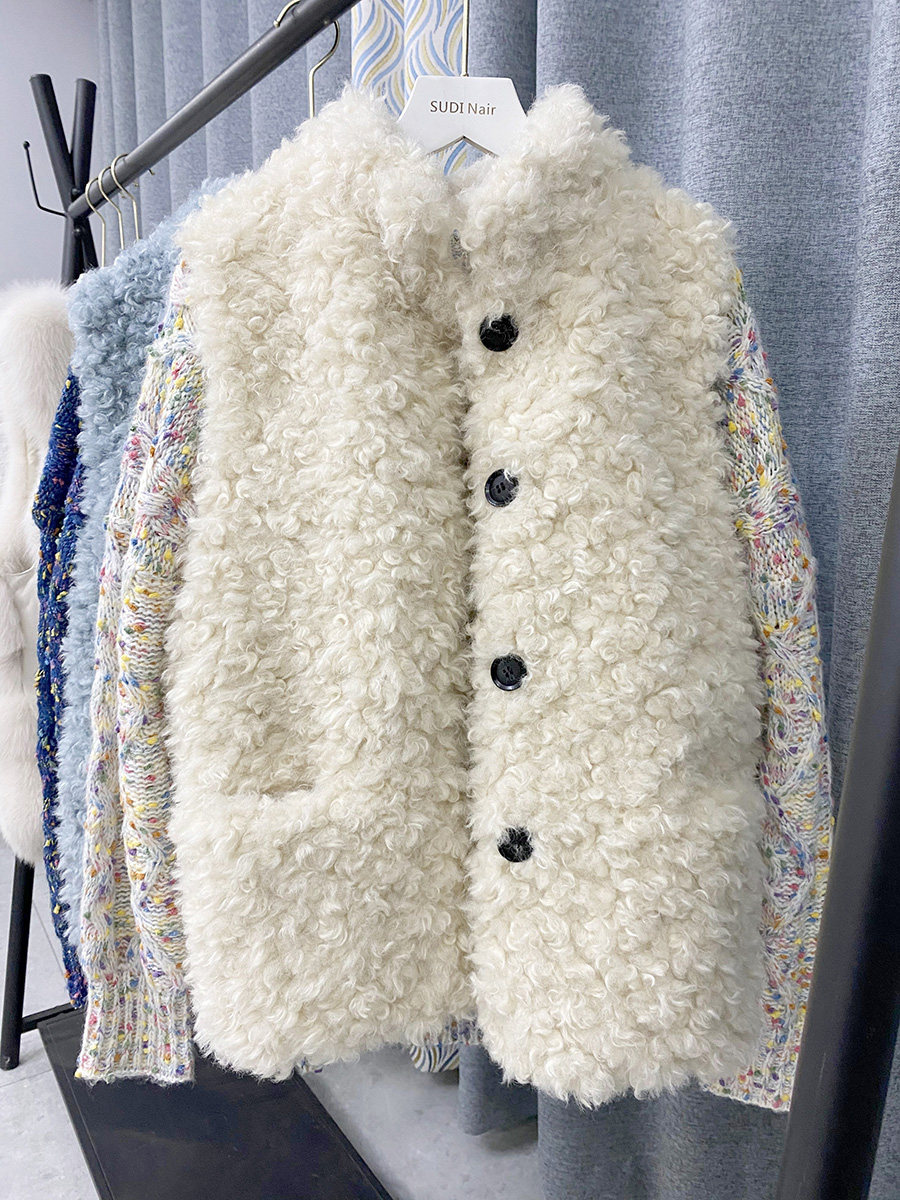 Lamb hair vest female Korean version 2020 autumn and winter new loose outside sleeveless vest horse clip single breasted imitation leather grass