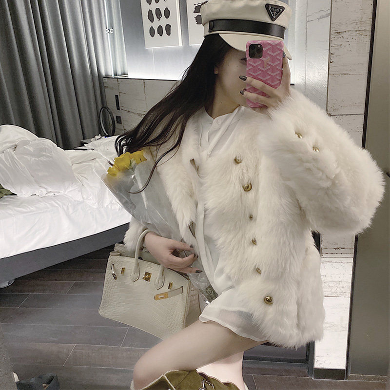 2021 Henning autumn Winter Young Fox Fur Straw Coat Woman short section Imitation Scagna Leather hair One big coat