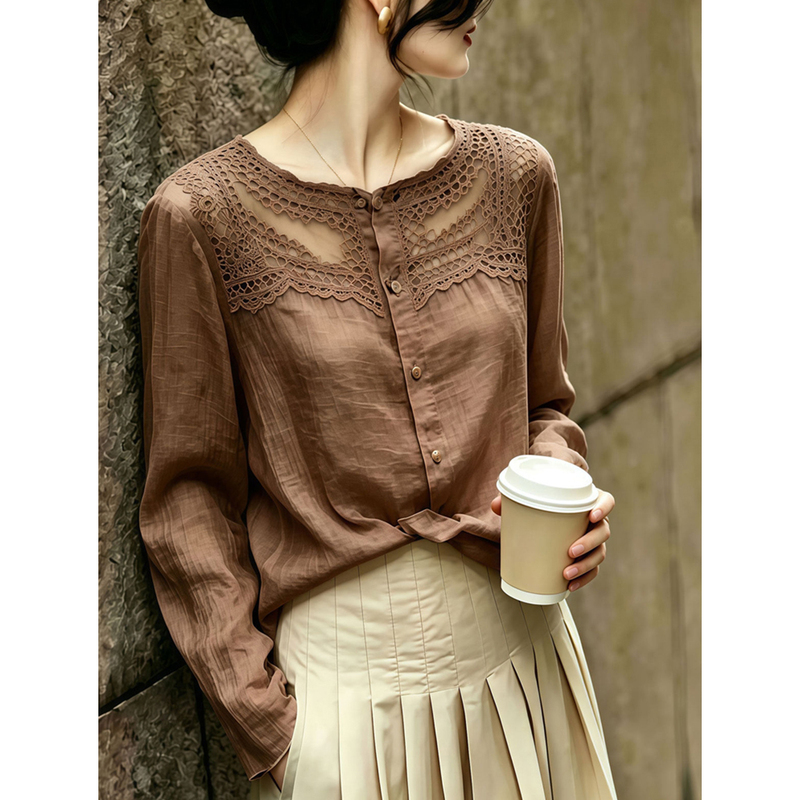This Year's Popular Women's Fashion Hot-Selling Items for Autumn 2026: New Simple Style Hollow Lace Patchwork Cardigan Shirt Top This Year's Popular Women's Fashion Hot-Selling Items for Autumn 2026: New Simple Style Hollow Lace Patchwork Cardigan Shirt Top
