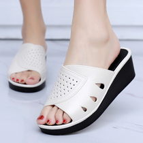 Slippers Womens Thick Bottom High Heel Summer Outwear Fashion Home Bath Slopes Heel Beach Shoes Non-slip New Lady Cool Tug