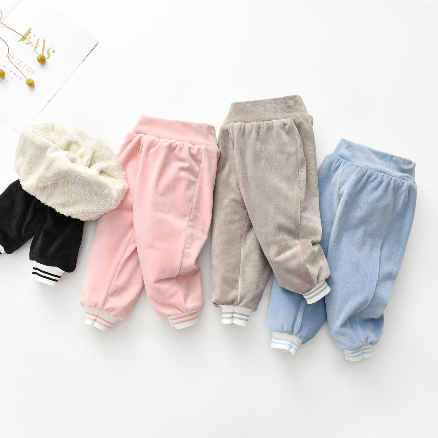 Boy and girl pants sweet clothes plus thick autumn clothing winter baby fashion casual outwear fashionable pants