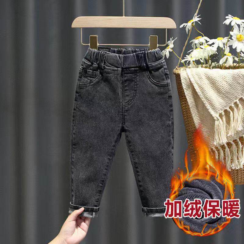 Girls new autumn and winter plus velvet smoke tube pants one-piece velvet stretch pants baby girl thick jeans warm trousers