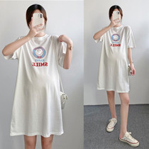 Pregnant women dress in summer pure cotton short sleeve T-shirt in long loose lean pregnancy late breastfeeding dress