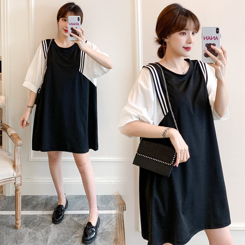 Summer pregnant women wear loose striped T shirt in long pregnancy late MM large weight thin 200 pounds