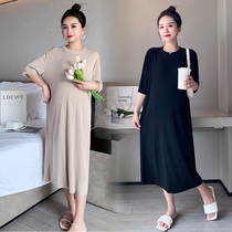 Summer maternity dress net red style dress long section over the knee large size slimming late pregnancy thin section knitted T-shirt top