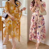 Summer maternity dress floral loose dress long section over the knee plus size plus fat late pregnancy fat MM200 catties skirt