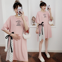 Pregnant womens net red style suit polka dot loose dress mid-length large size thin and fat MMT shirt 200 catties top