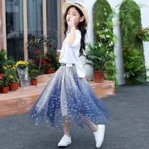 Girls mesh skirt summer dress middle child gradient ultra-foreign skirt long pair dress childrens starry sky skirt