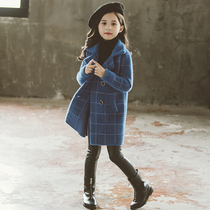 Girls mink jacket foreign-style sweater autumn and winter clothing childrens woolen coat little girl fashionable trench coat long
