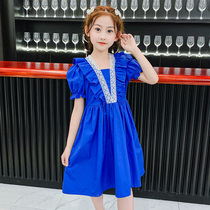 Girls dress for dress and summer clothes 2021 new ocean Korean version of lace bubble sleevy sleeveless girl 100 pleasanth princess dress