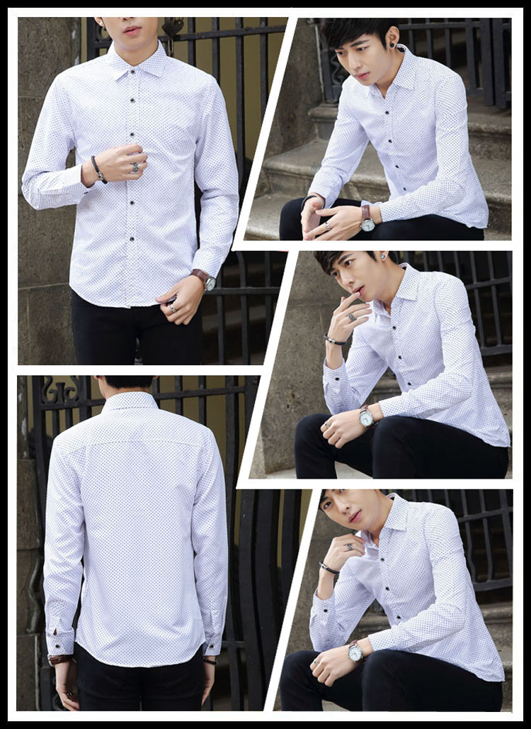 Hàn quốc phiên bản của xu hướng của nam giới màu rắn áo sơ mi nam dài tay casual slim áo sơ mi nam mùa thu mới quần áo màu đen nam sơ mi trắng tay ngắn