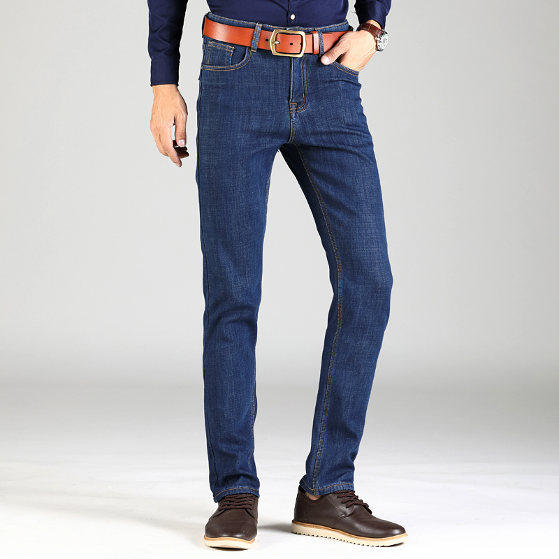 Quần jean cotton nam co giãn mùa thu và mùa đông cộng với nhung dày thẳng rộng cỡ lớn kinh doanh Slim xu hướng hoang dã giản dị shop đồ nam